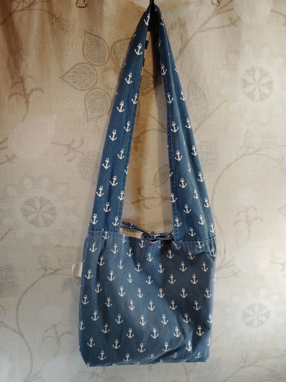Reversible Nautical Anchor Print Blue Hobo/Crossbody Bag